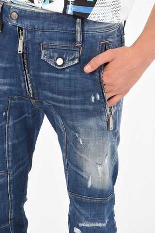 Ankle Zipped LEATHER BIKER Unstructured Jeans 13 Cm