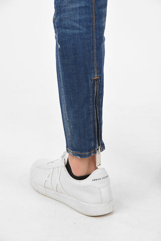 Ankle Zipped LEATHER BIKER Unstructured Jeans 13 Cm