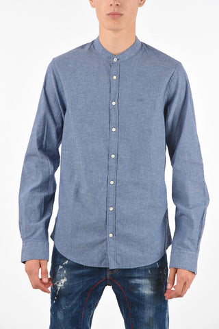 Cotton and Linen Mandarin Collar Shirt