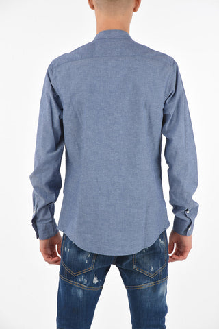 Cotton and Linen Mandarin Collar Shirt