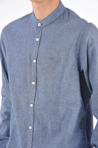 Cotton and Linen Mandarin Collar Shirt
