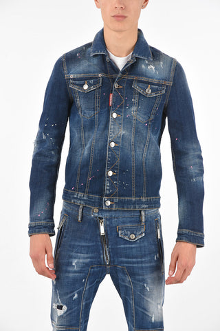 Giacca in Denim Distressed con Stampa sul Retro