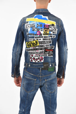 Giacca in Denim Distressed con Stampa sul Retro