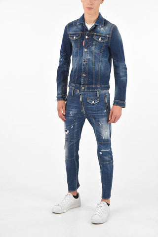 Giacca in Denim Distressed con Stampa sul Retro