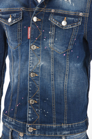 Giacca in Denim Distressed con Stampa sul Retro