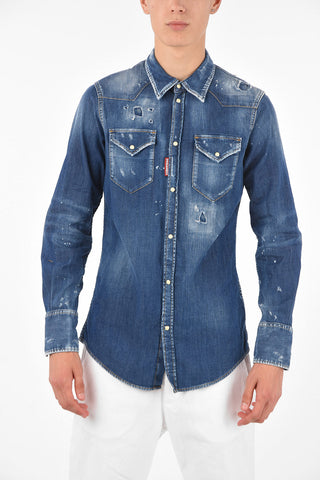 Denim Distressed Snap Button Shirt