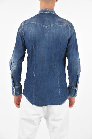 Denim Distressed Snap Button Shirt