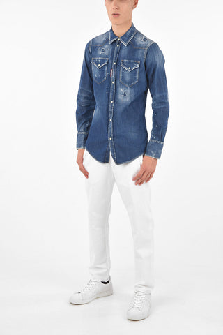 Denim Distressed Snap Button Shirt