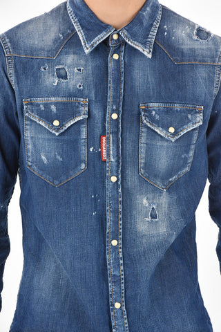 Denim Distressed Snap Button Shirt