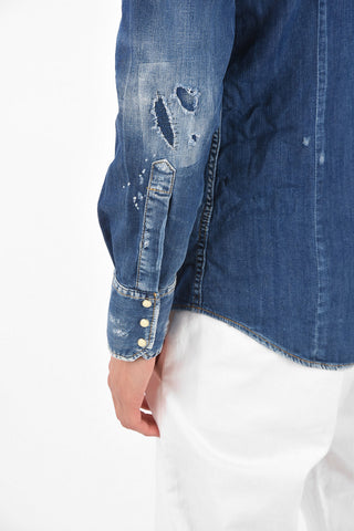 Denim Distressed Snap Button Shirt