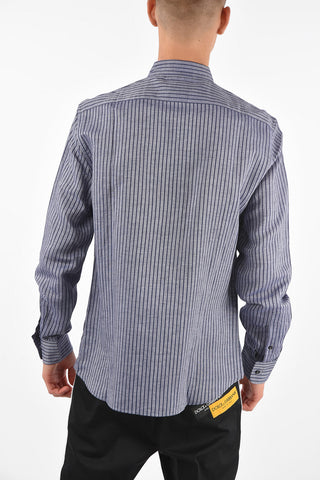 Camicia Collo Coreano LEISURE FIT in Lino e Cotone