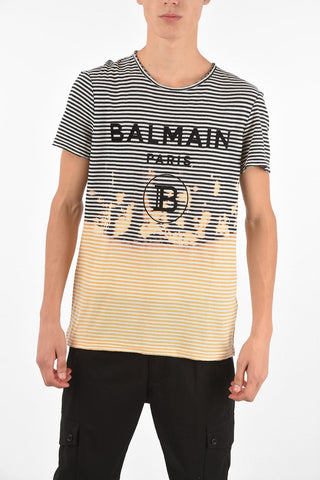 Acid Wash Effect Striped Slim Fit T-shirt