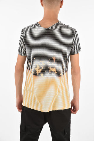 Acid Wash Effect Striped Slim Fit T-shirt