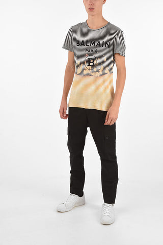 Acid Wash Effect Striped Slim Fit T-shirt
