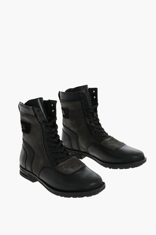 Leather and denim D-OGTAG OXB LACE boot