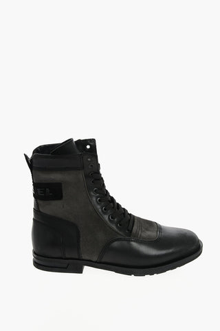 Leather and denim D-OGTAG OXB LACE boot