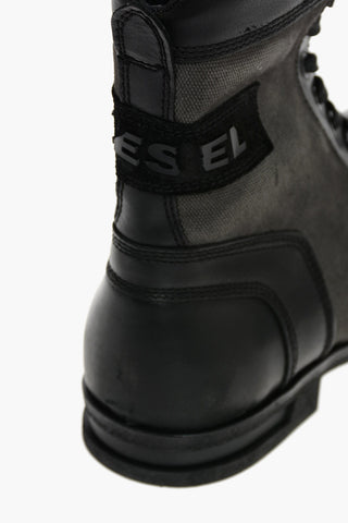 Leather and denim D-OGTAG OXB LACE boot