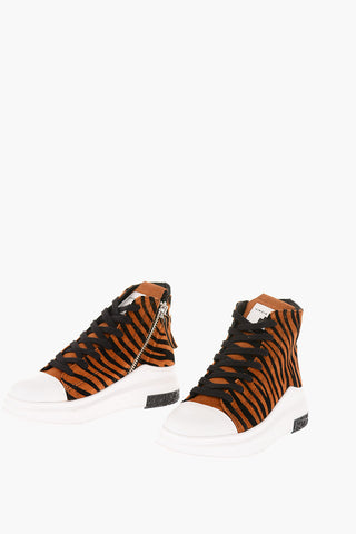 Zebra Printed Suede Platform Sole Sneakers