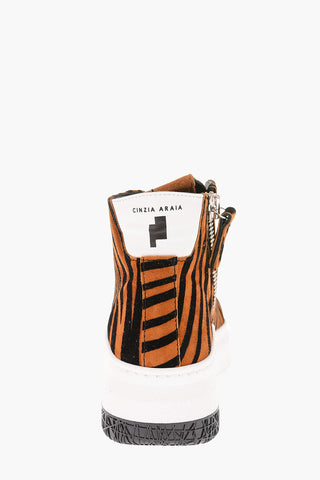 Zebra Printed Suede Platform Sole Sneakers