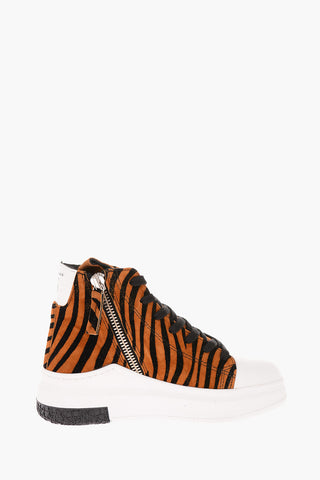 Zebra Printed Suede Platform Sole Sneakers