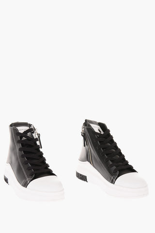Leather Contrast Sole High Sneakers