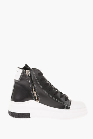 Leather Platform Sole Visible Seams Sneakers