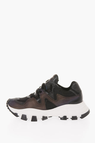 Fabric and Leather Track Sole Sneakers