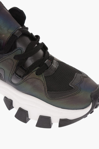 Fabric and Leather Track Sole Sneakers
