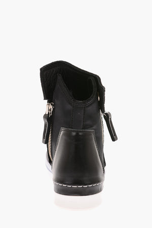 Fabric Leather Detail Zipped High Sneakers