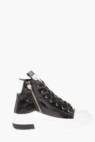 Shimmering Leather Side Zipped Sneakers