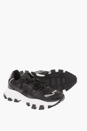 Fabric And Leather Track Sole Sneakers
