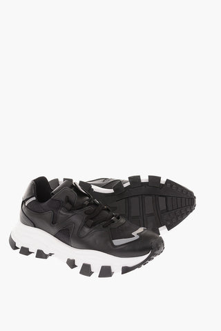 Fabric And Leather Track Sole Sneakers