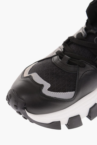 Fabric And Leather Track Sole Sneakers