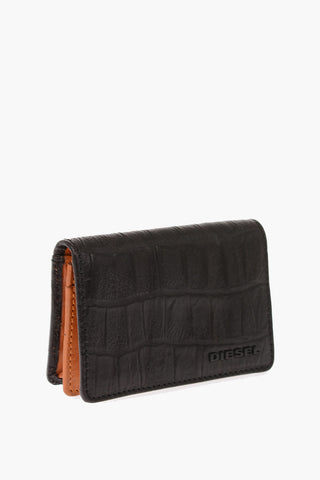 Leather Card Holder with Crocodile Print