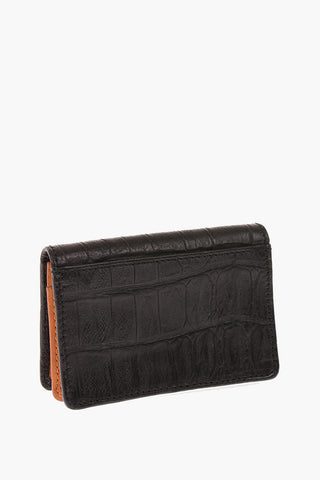 Leather Card Holder with Crocodile Print