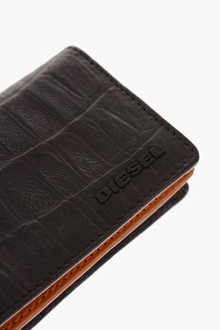 Leather Card Holder with Crocodile Print