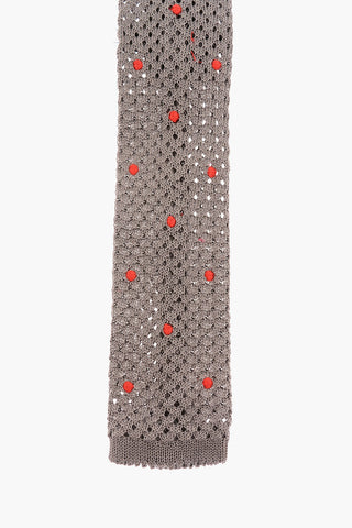 Polka Dot Embroidered Cotton Tricot Tie 