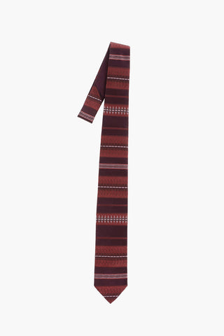 Striped Silk Embroidered Narrow Tie 