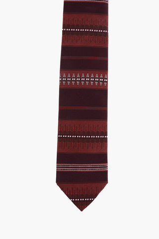 Striped Silk Embroidered Narrow Tie 
