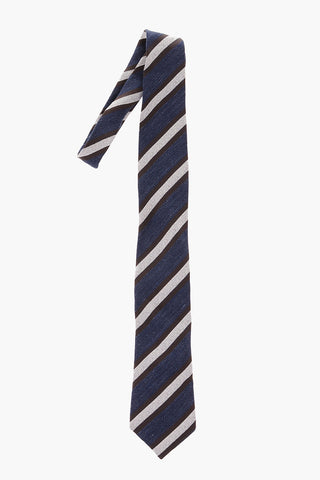 Silk and Linen Embroidered Striped Tie
