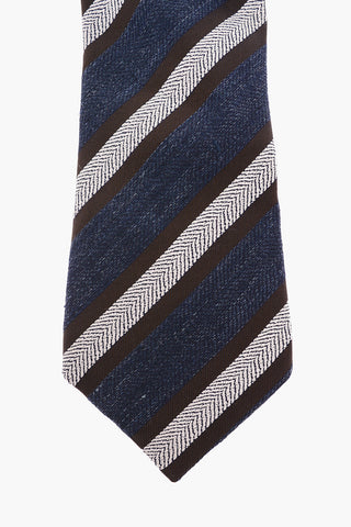 Silk and Linen Embroidered Striped Tie