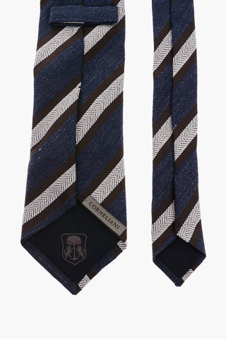 Silk and Linen Embroidered Striped Tie