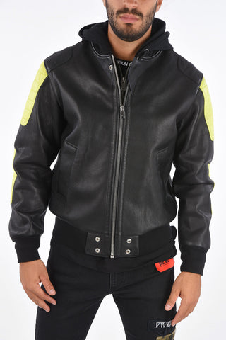 Leather L-BRANDO Bomber with Removable Hood