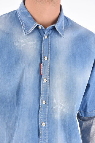 Camicia Oversized in Denim con Maniche a Contrasto