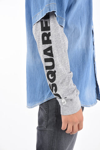 Camicia Oversized in Denim con Maniche a Contrasto
