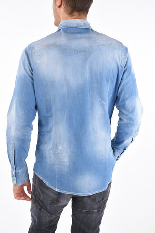 Snap Button Distressed Denim Shirt