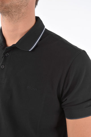 ZZEGNA Polo in Cotone Stretch con Logo Ricamato