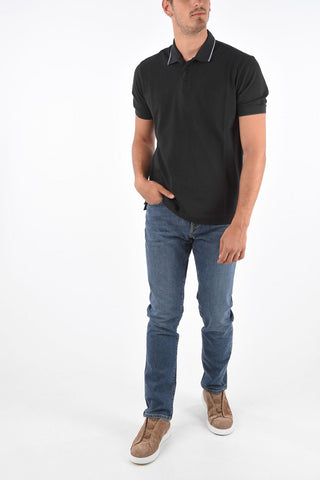 ZZEGNA Polo in Cotone Stretch con Logo Ricamato
