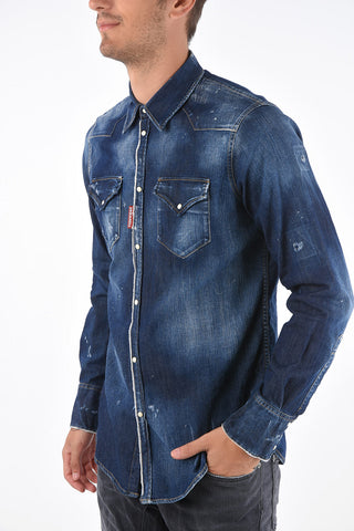 Distressed Denim Western Shirt