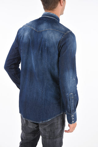 Distressed Denim Western Shirt